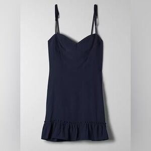Aritzia Navy Blue Ruffle Hem Mini Dress